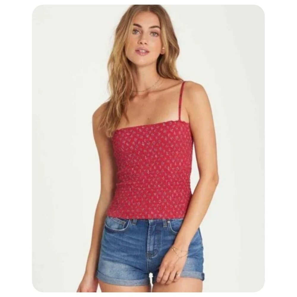 ! Billabong Crimson Tube Dream Smocked Spaghetti Strap Tank Top sz S